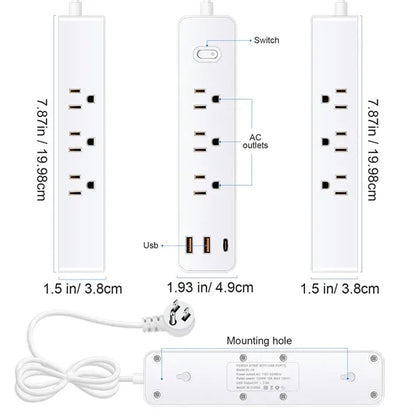 12-in-1 Flat Plug Power Strip with 9 AC Outlets and 3 USB