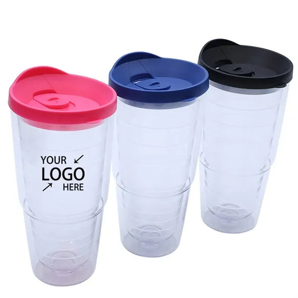 16oz Clear Plastic Double Wall Insulated Tumbler With Lid