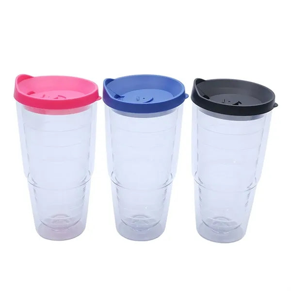 16oz Clear Plastic Double Wall Insulated Tumbler With Lid