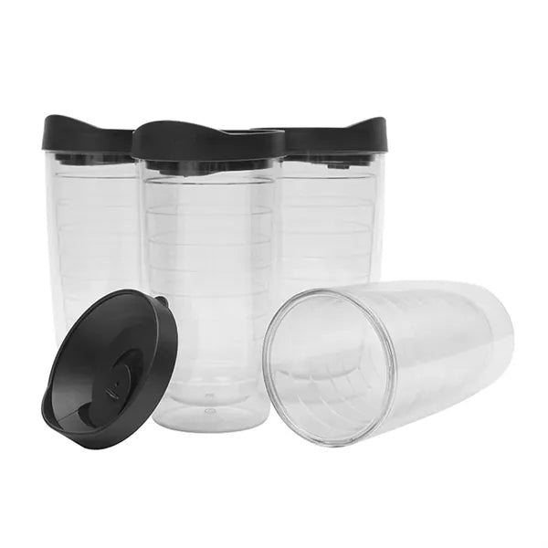16oz Clear Plastic Double Wall Insulated Tumbler With Lid