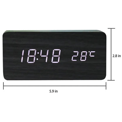 LED Wooden Digital Alarm Clock Multifunction Desk Display
