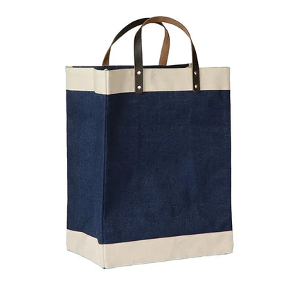 Laminated Jute Tote Bag with Cotton Accents and Leather Hand