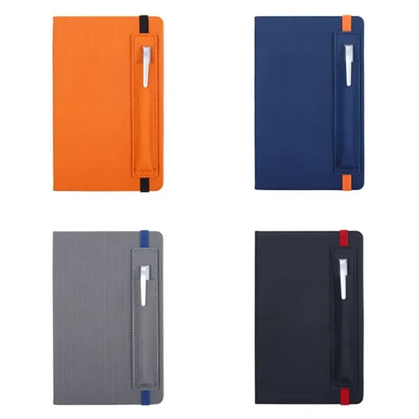 A5 Textured Notebook with with External Pen Holder Strap