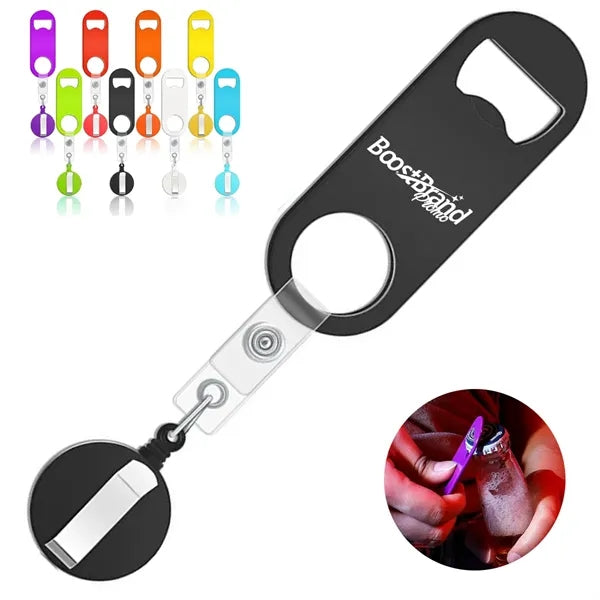 Retractable Badge Holder Keychain w/ Bottle Opener Belt Clip