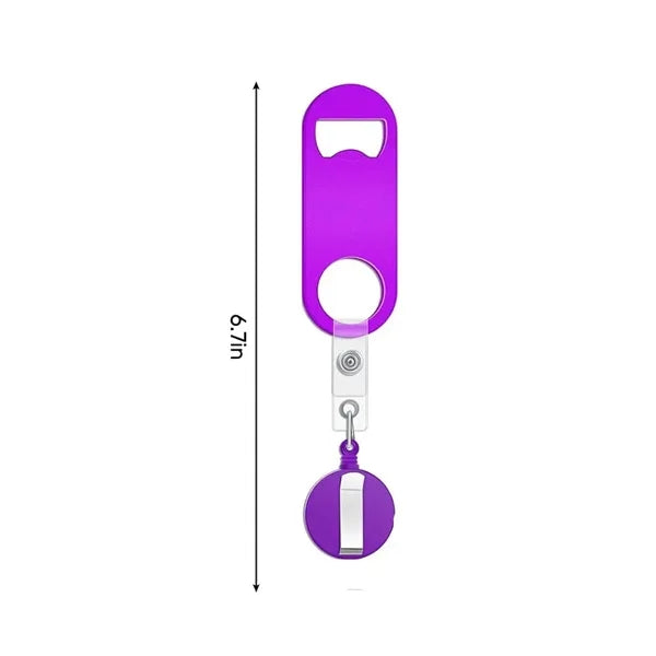 Retractable Badge Holder Keychain w/ Bottle Opener Belt Clip