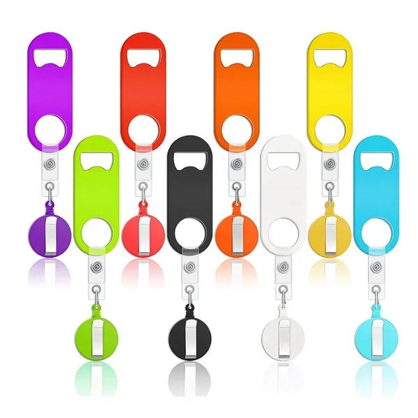 Retractable Badge Holder Keychain w/ Bottle Opener Belt Clip