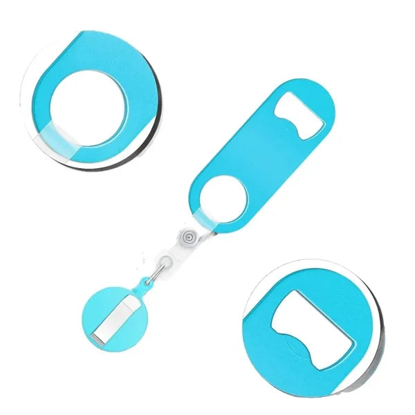 Retractable Badge Holder Keychain w/ Bottle Opener Belt Clip
