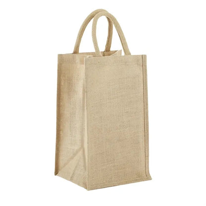 Eco-Friendly Jute Bag with Solid Front for 4 Bottles