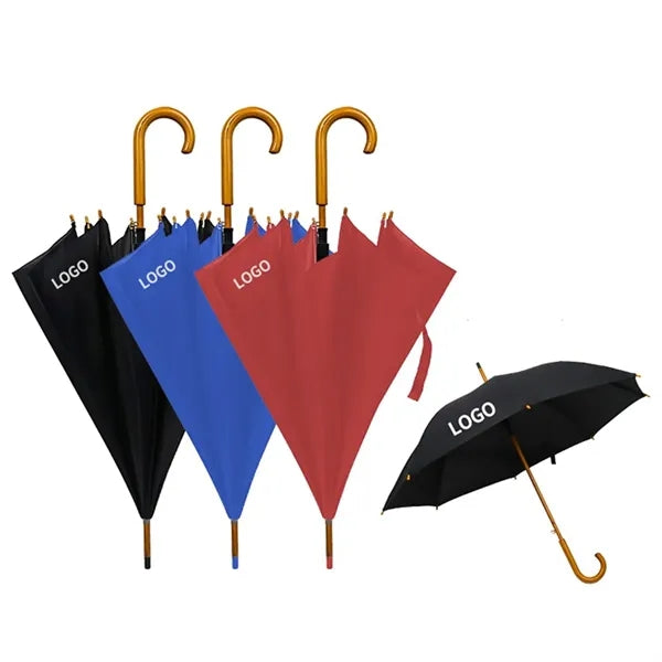 Auto Open Wood Shaft and Hook Handle Umbrella