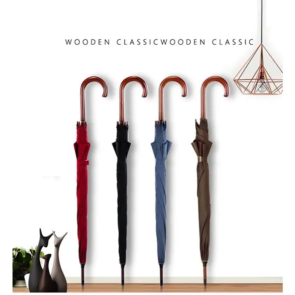 Auto Open Wood Shaft and Hook Handle Umbrella