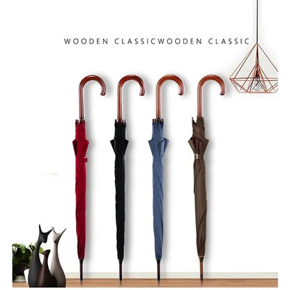 Auto Open Wood Shaft and Hook Handle Umbrella
