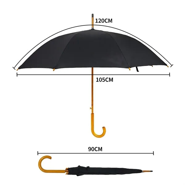 Auto Open Wood Shaft and Hook Handle Umbrella
