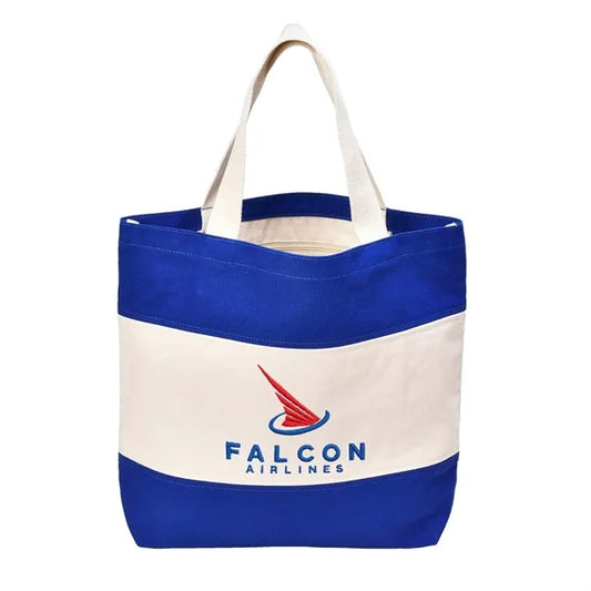 Striped Canvas Tote with Embroidery