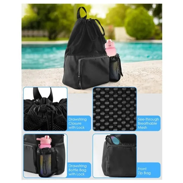 Drawstring Backpack Mesh Swimming Bag