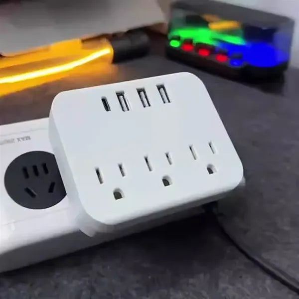 Compact 6-in-1 Power Strip with 3 AC Outlets and 3 USB Ports