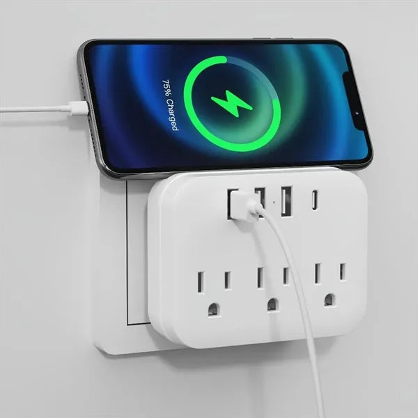 Compact 6-in-1 Power Strip with 3 AC Outlets and 3 USB Ports