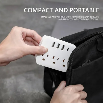 Compact 6-in-1 Power Strip with 3 AC Outlets and 3 USB Ports