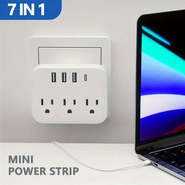 Compact 6-in-1 Power Strip with 3 AC Outlets and 3 USB Ports