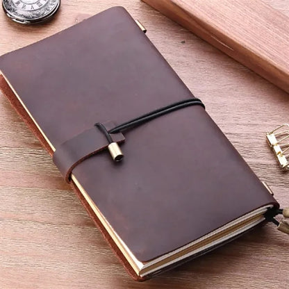 Refillable Genuine Leather Travel Notebooks w/ Elastic Rope