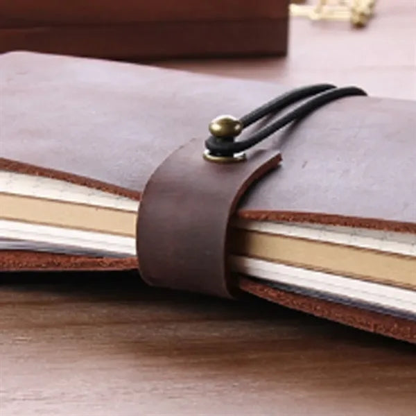 Refillable Genuine Leather Travel Notebooks w/ Elastic Rope