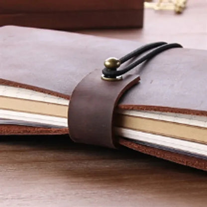 Refillable Genuine Leather Travel Notebooks w/ Elastic Rope