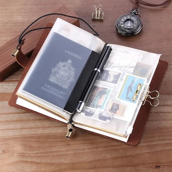 Refillable Genuine Leather Travel Notebooks w/ Elastic Rope