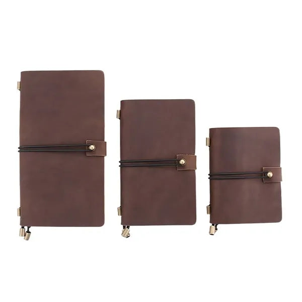 Refillable Genuine Leather Travel Notebooks w/ Elastic Rope