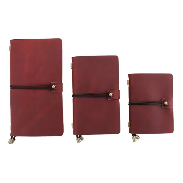 Refillable Genuine Leather Travel Notebooks w/ Elastic Rope