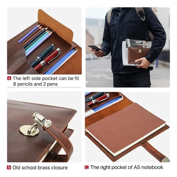 A5 Genuine Leather Notebook Padfolio Portfolio