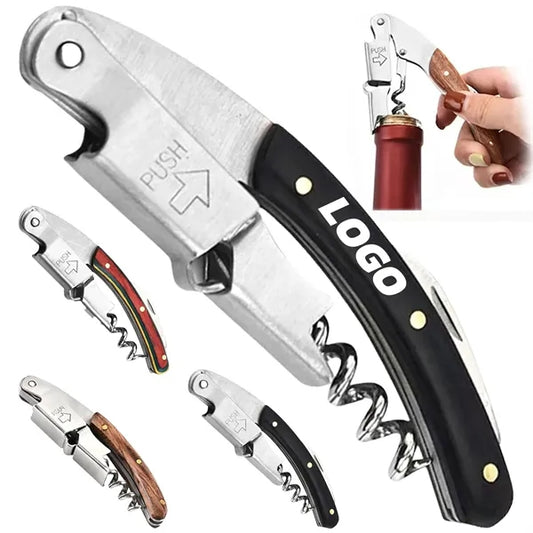 Wooden Handle Wine Opener with Stainless Steel Corkscrew