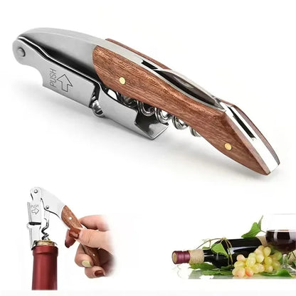 Wooden Handle Wine Opener with Stainless Steel Corkscrew