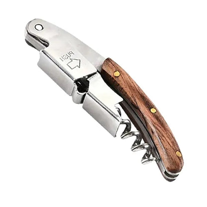 Wooden Handle Wine Opener with Stainless Steel Corkscrew