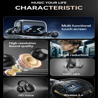 Wireless Bluetooth Ear Clip Earbuds Display Touch Control