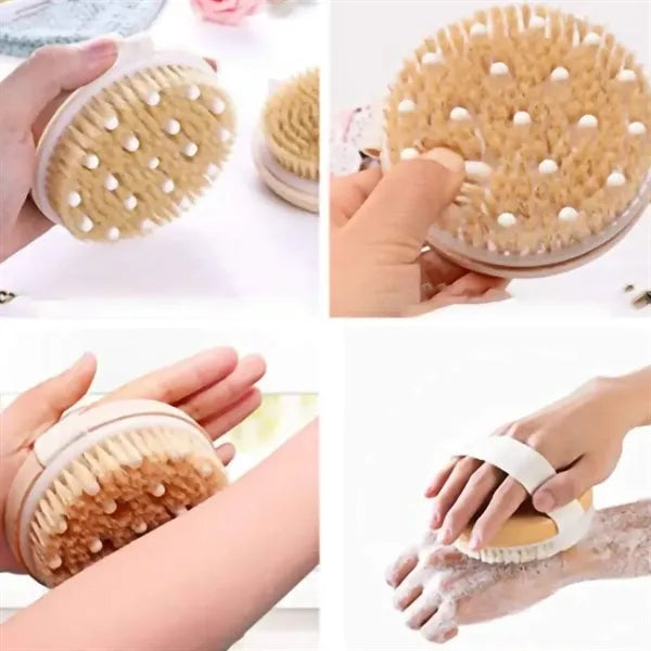 Natural Wood Bristle Dry Body Brush for Exfoliation Wellness