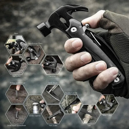 12 in 1 Multi-tool Claw Hammer w/ Pliers Safety Lock & Pouch