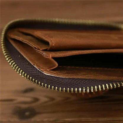 Slim Crazy Horse Leather RFID Wallet with Coin Compartment