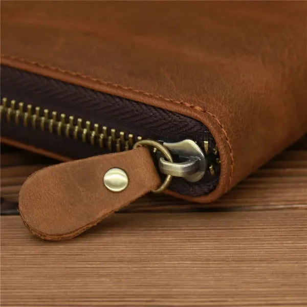 Slim Crazy Horse Leather RFID Wallet with Coin Compartment