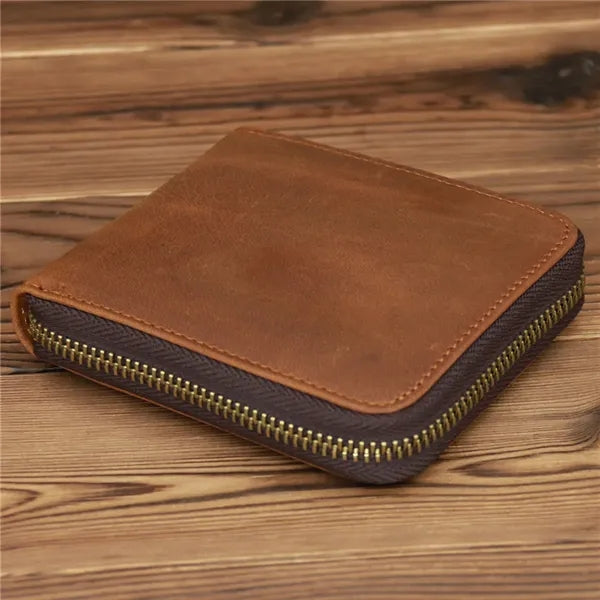 Slim Crazy Horse Leather RFID Wallet with Coin Compartment