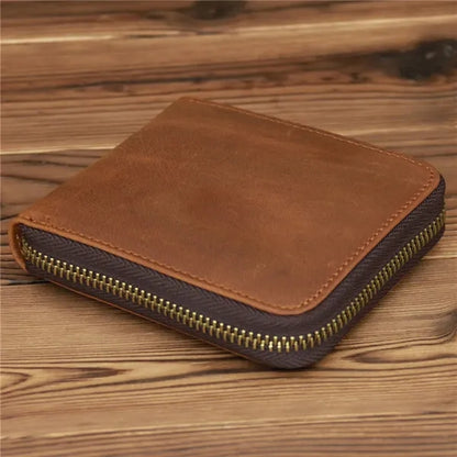 Slim Crazy Horse Leather RFID Wallet with Coin Compartment