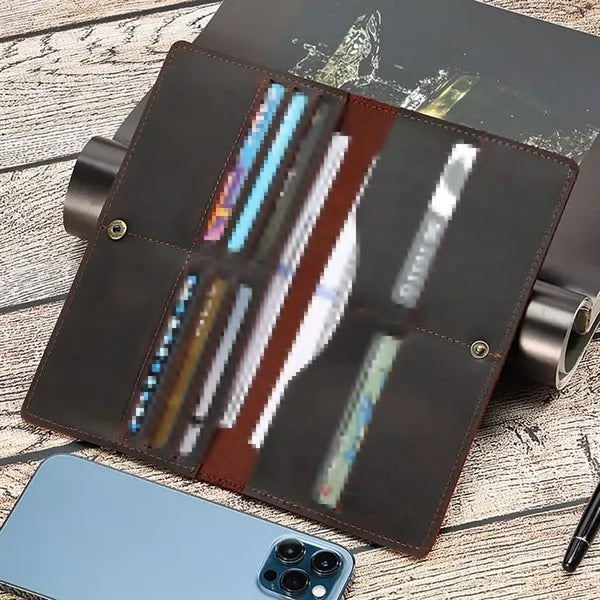 Multi Slots Crazy Horse Leather Classic Retro Long Wallet