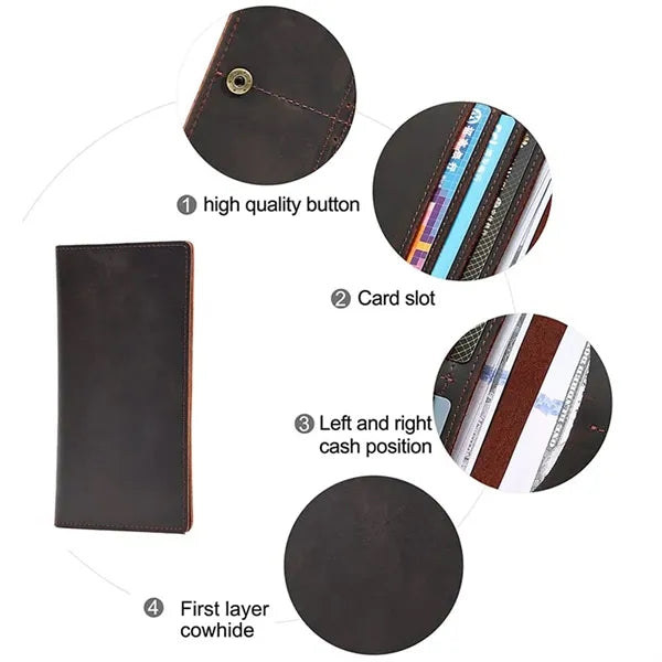 Multi Slots Crazy Horse Leather Classic Retro Long Wallet