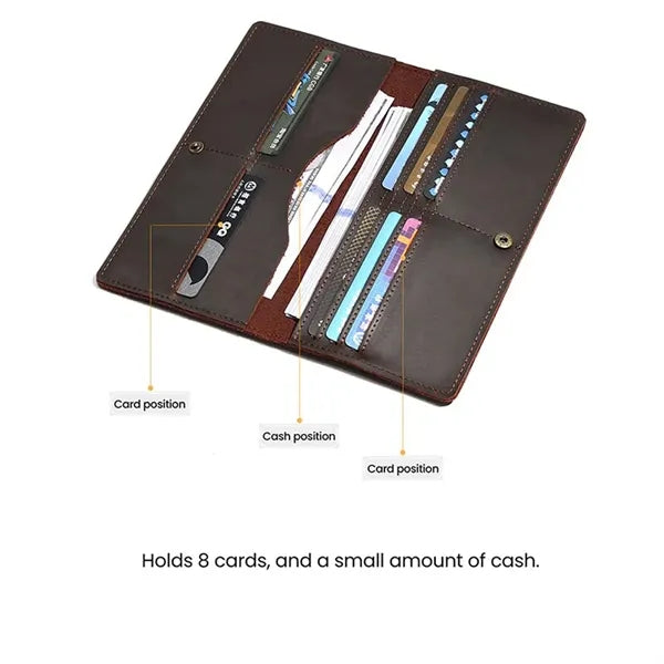 Multi Slots Crazy Horse Leather Classic Retro Long Wallet