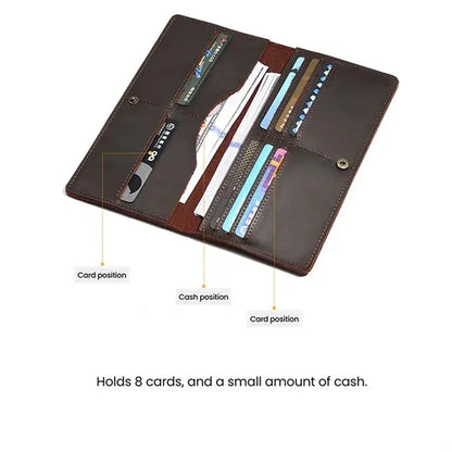 Multi Slots Crazy Horse Leather Classic Retro Long Wallet