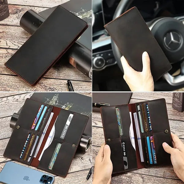 Multi Slots Crazy Horse Leather Classic Retro Long Wallet