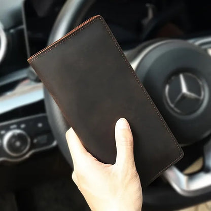 Multi Slots Crazy Horse Leather Classic Retro Long Wallet