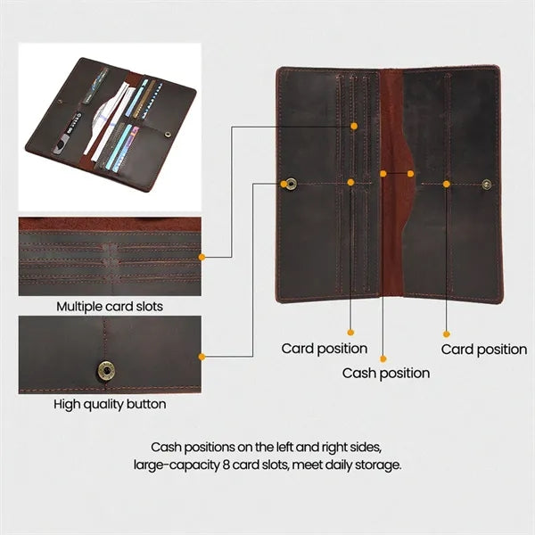 Multi Slots Crazy Horse Leather Classic Retro Long Wallet