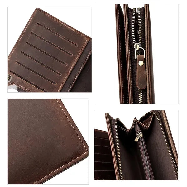 Crazy Horse Leather Multi Card Slots Lightweight Long Wallet