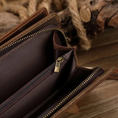 Crazy Horse Leather Multi Card Slots Lightweight Long Wallet