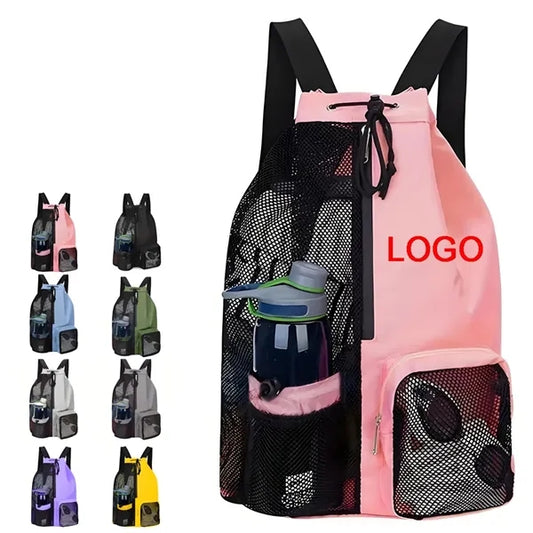 Portable Nylon Mesh Drawstring Backpack w/Wet Pocket