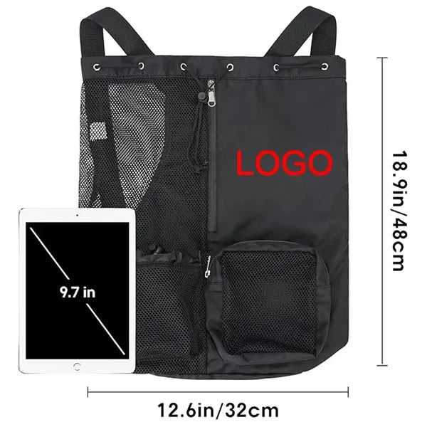 Portable Nylon Mesh Drawstring Backpack w/Wet Pocket